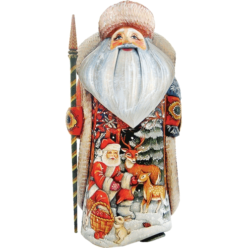 gDebrekht 241124 Woodcarving Deer Friend Father Frost 11 in - Woodcarved Santa