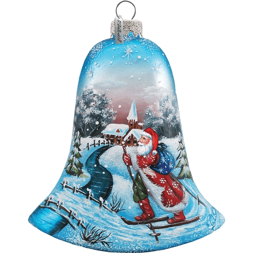 gDebrekht 73342 Holiday Splendor glass Santa On Ski Bell 35 in - glass Ornament