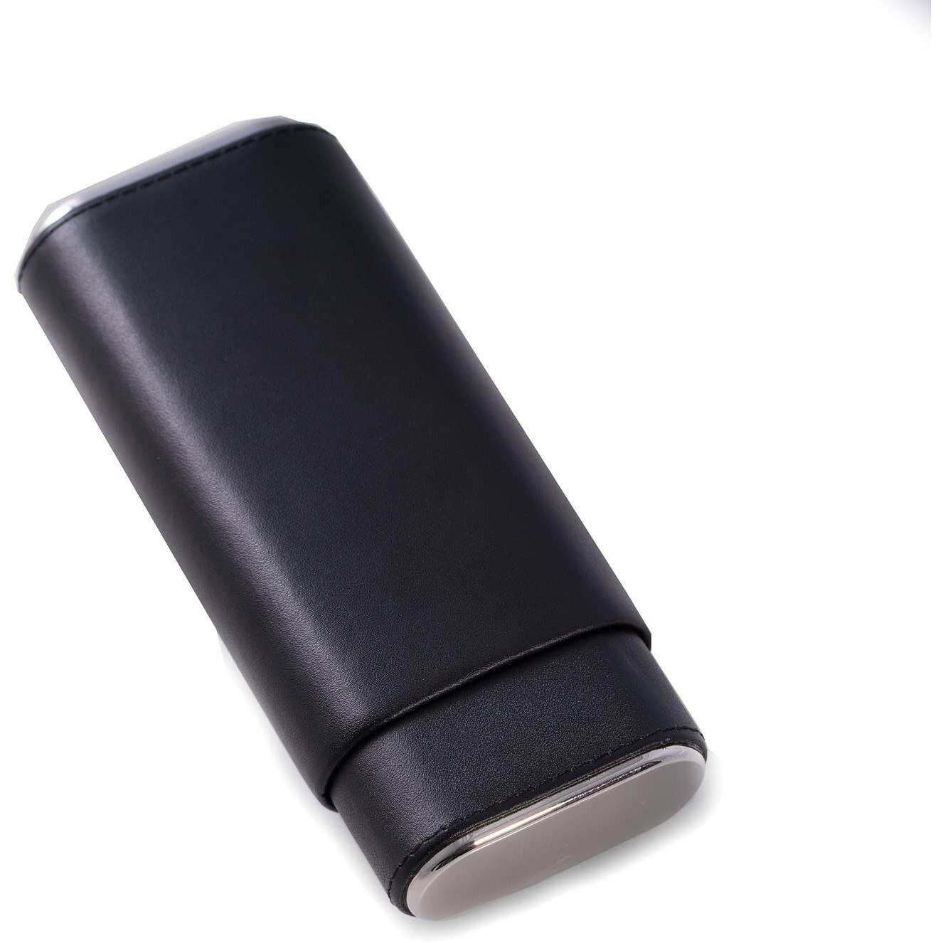 Bey-Berk International c253B Black Leather with chrome Accent & cedar Lined Telescoping Three cigar Holder