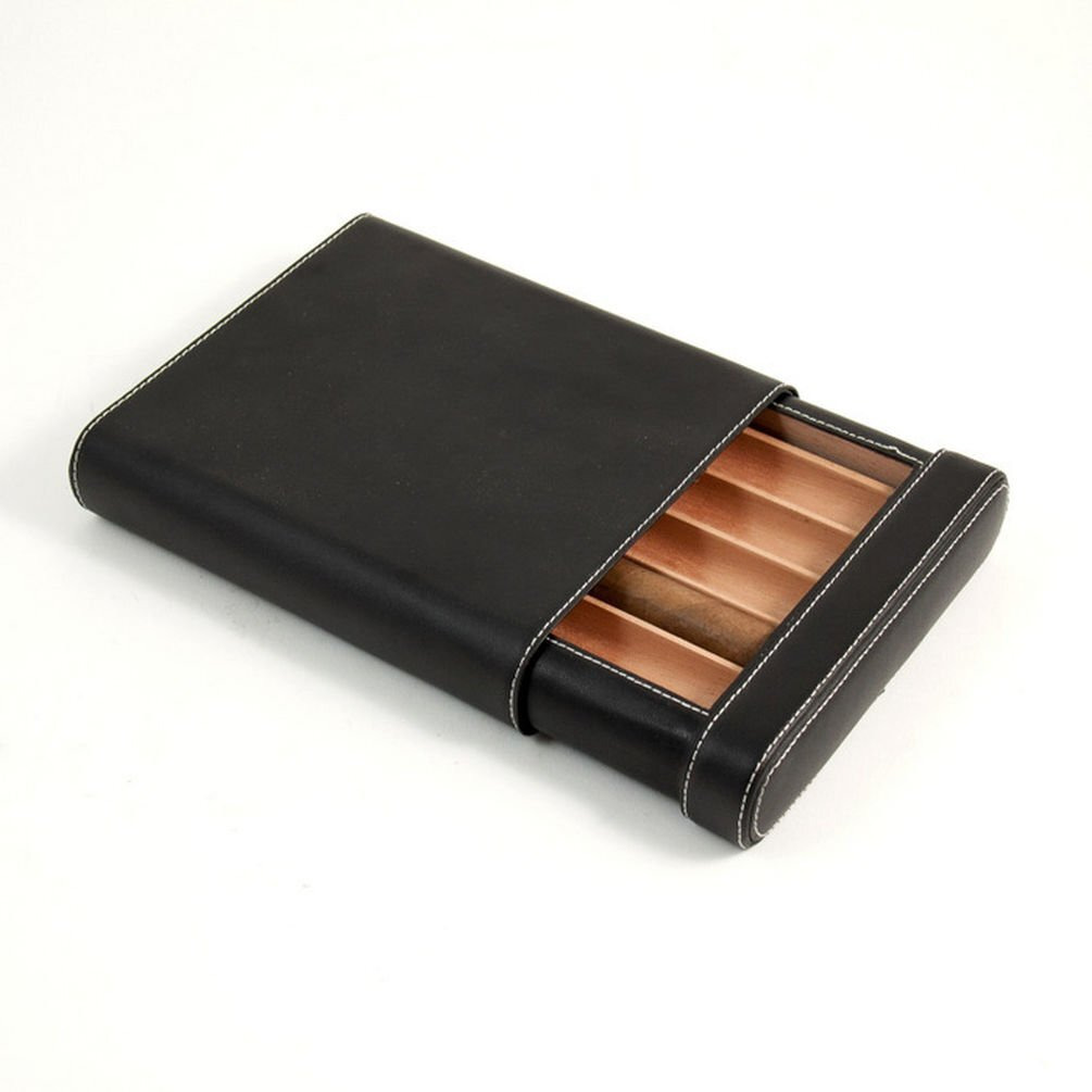 Bey-Berk International c405 Black Leather 5 cigar case with Spanish cedar Lining