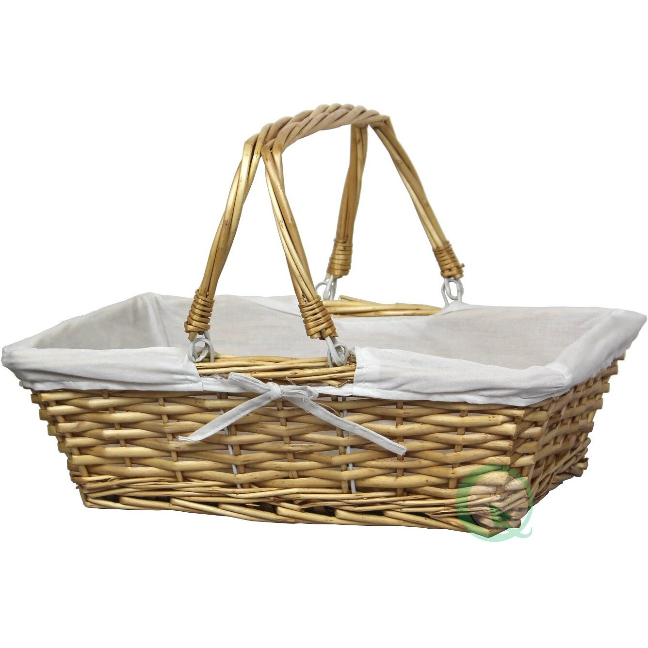 Quickway Imports QI003062 Rectangular Willow Basket with White Fabric Lining