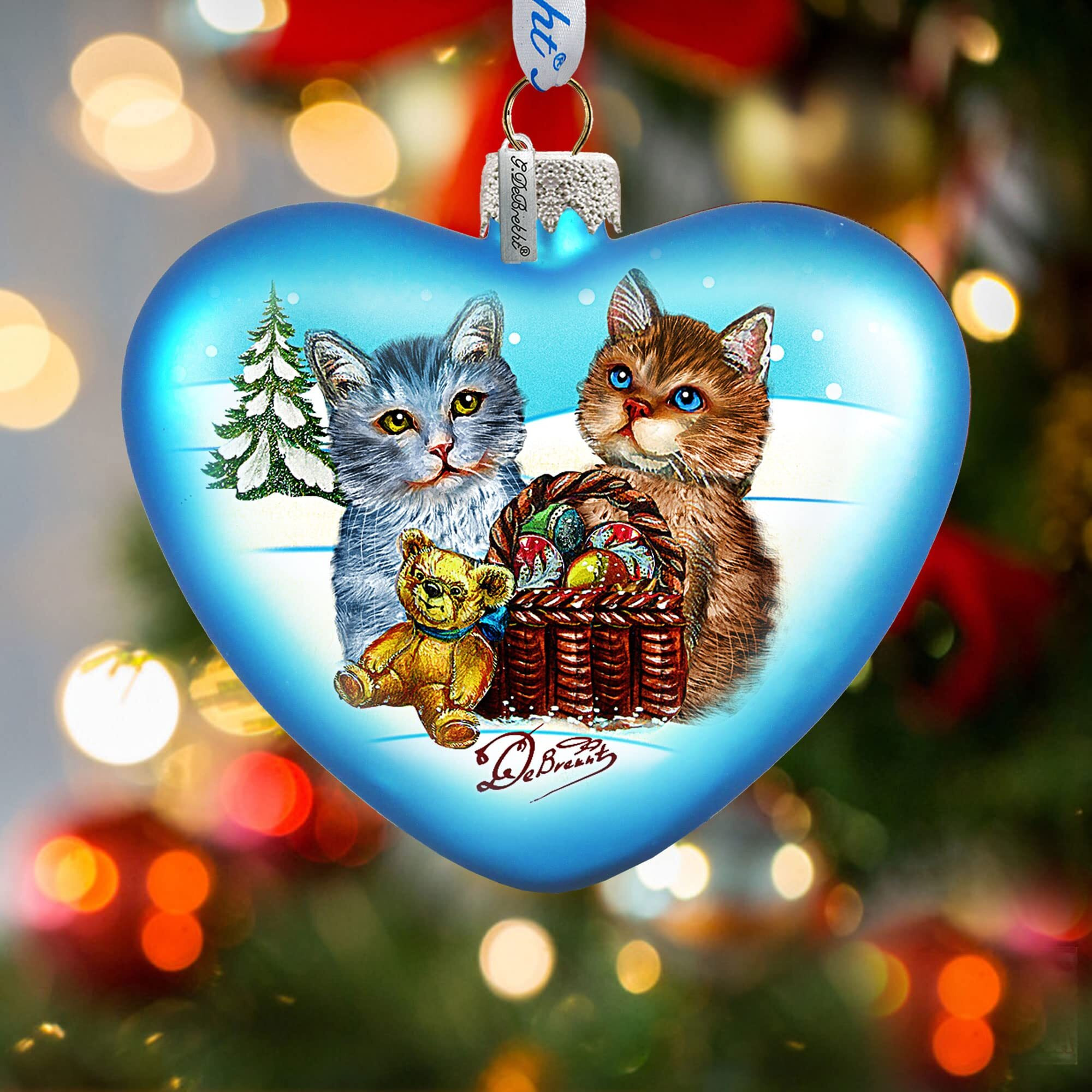 gDeBrekht 753-001 Kitty cats Love Heart glass Ornament