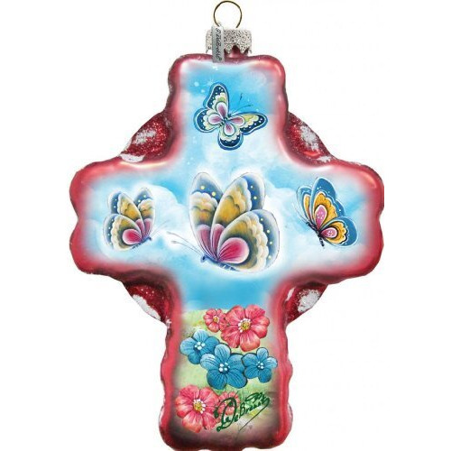 gDeBrekht 758-001R Butterflies cross glass Ornament
