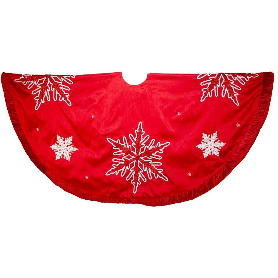 Kurt Adler IN1349 60 in Red Snowflake Ebroidered & Pleated Treeskirt