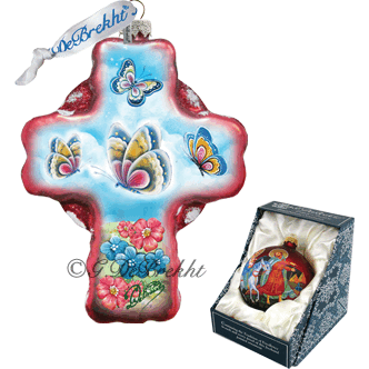gDeBrekht 758-001B Butterflies cross In Blue glass Ornament