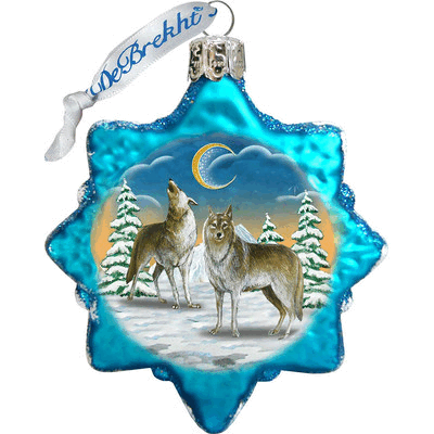 gDeBrekht 771011 Wolves In The Winter Moon glass Ornament