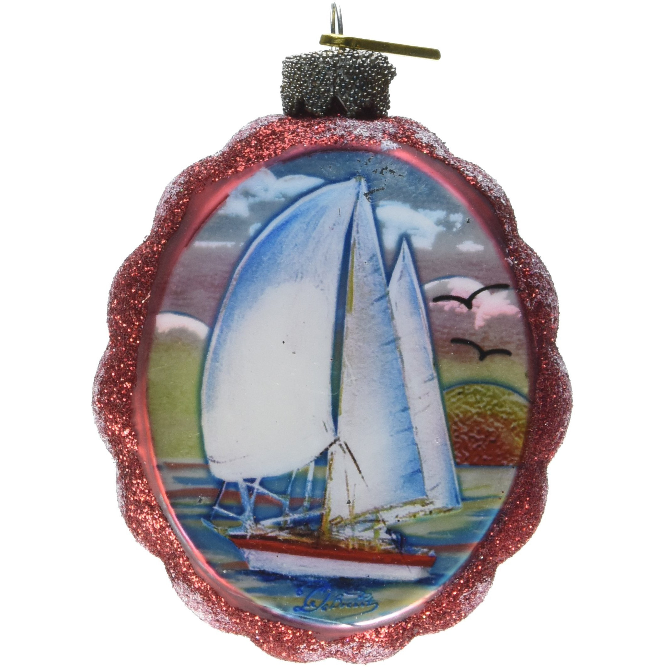 gDeBrekht 777371 Flower Sailboat coastal glass Ornament