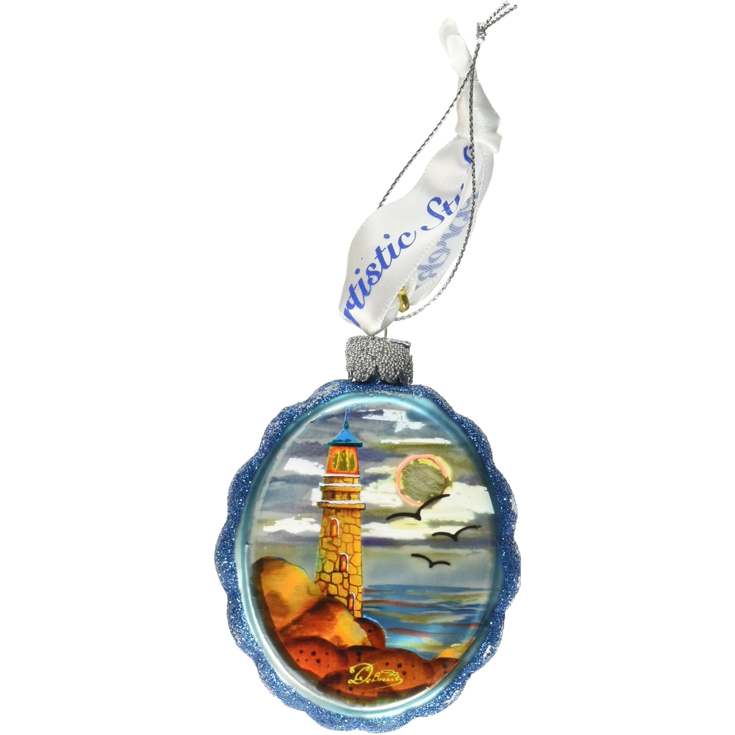 gDeBrekht 777372 Flower Lighthouse coastal glass Ornament