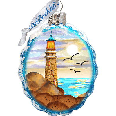 gDeBrekht 777372 Flower Lighthouse coastal glass Ornament