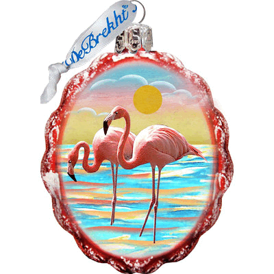 gDeBrekht 777375 Flamingo At Sun Set coastal glass Ornament