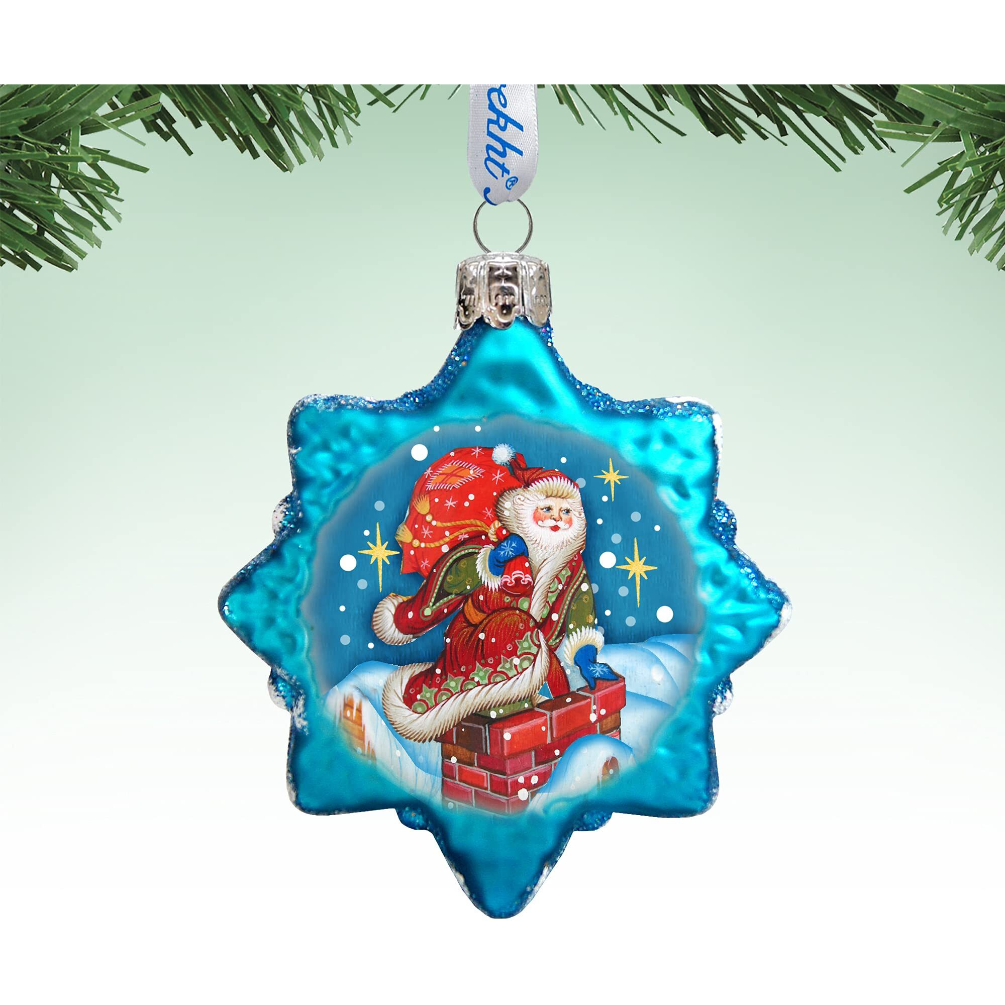gDeBrekht 777387 Through The Roof Santa glass Ornament