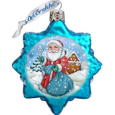 gDeBrekht 777385 Santa With Blue Bag glass Ornament