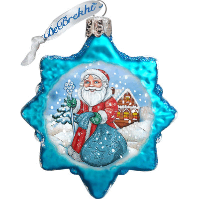 gDeBrekht 777385 Santa With Blue Bag glass Ornament