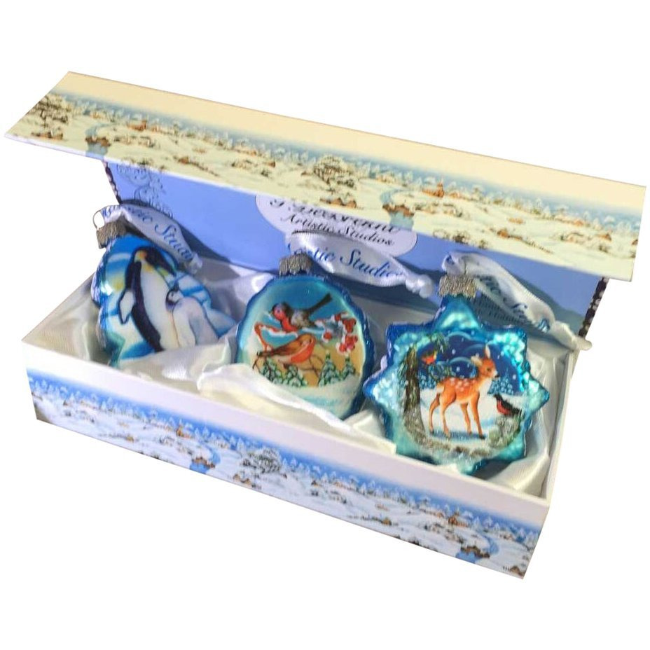 gDeBrekht 770105S3 Forest Friendship glass Ornaments- Set Of 3