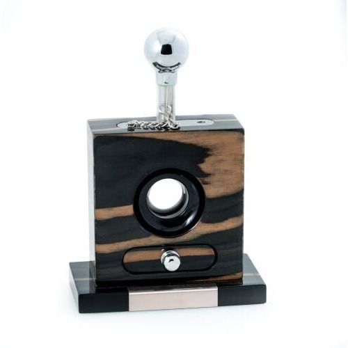 Bey-Berk International c114 Lacquered Ebony Wood & Stainless Steel Table Top guillotine cigar cutter with Drawer for cuttings