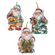 gDeBrekht 8100006S3 gift giving Santa Wooden Ornaments - Set of 3