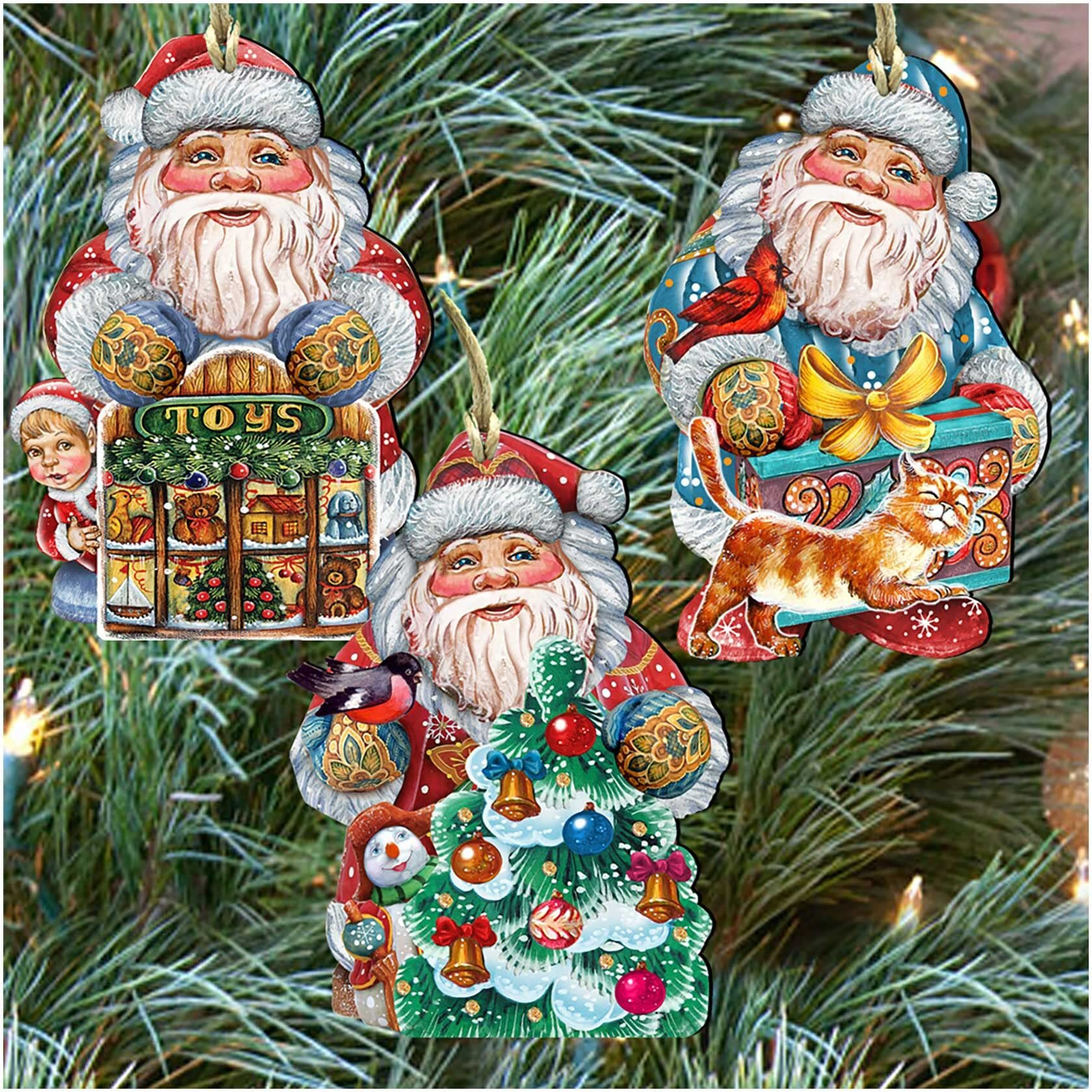 gDeBrekht 8100006S3 gift giving Santa Wooden Ornaments - Set of 3