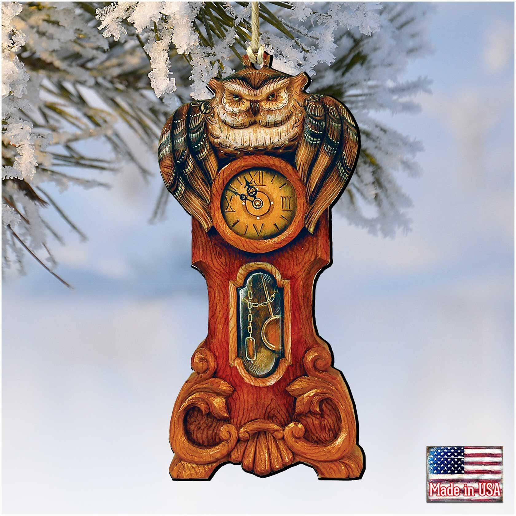 gDeBrekht 8153311 Owl clock Wooden Ornament Set of 2
