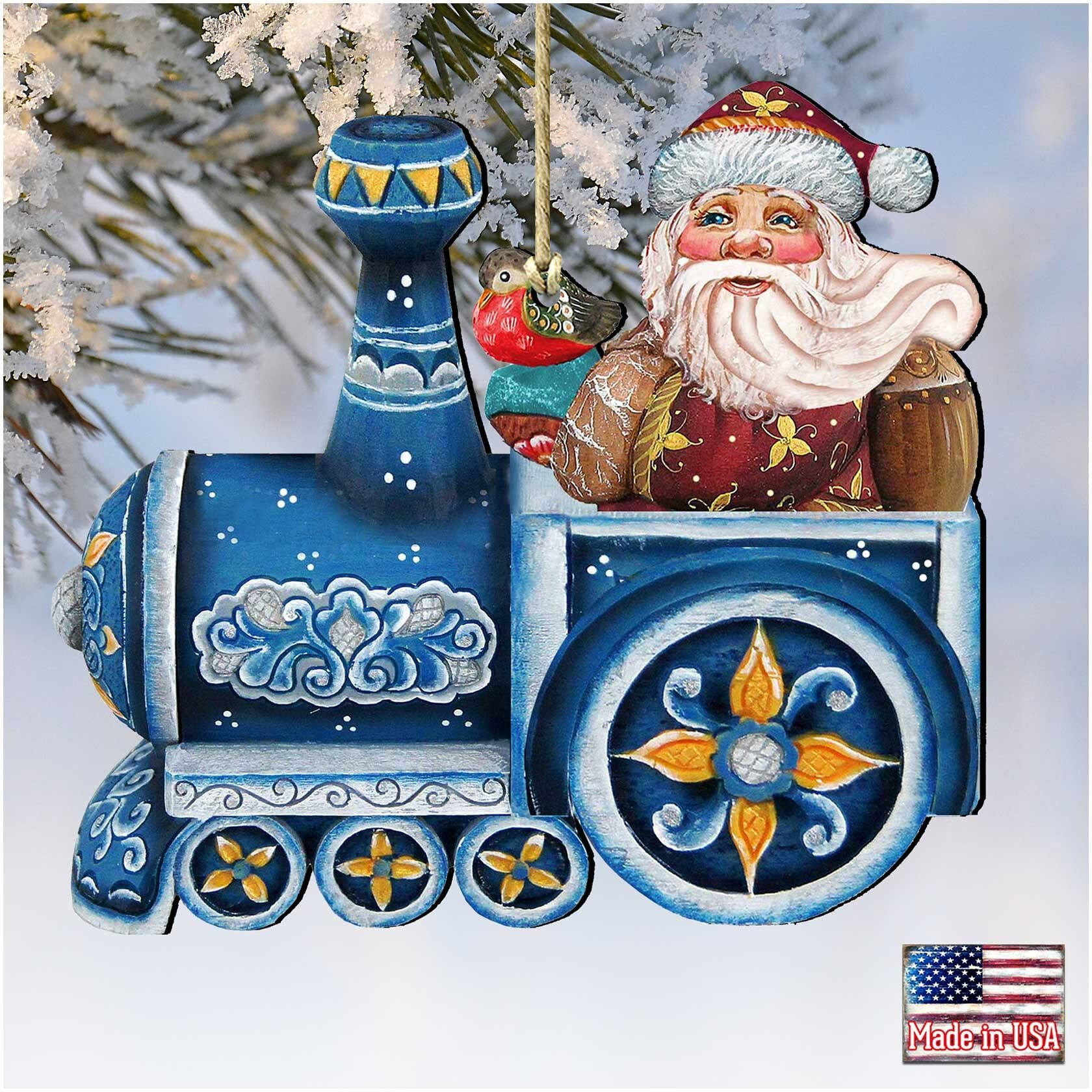 gDeBrekht 8129211 Train Riding Santa Wooden christmas Ornament Set of 2