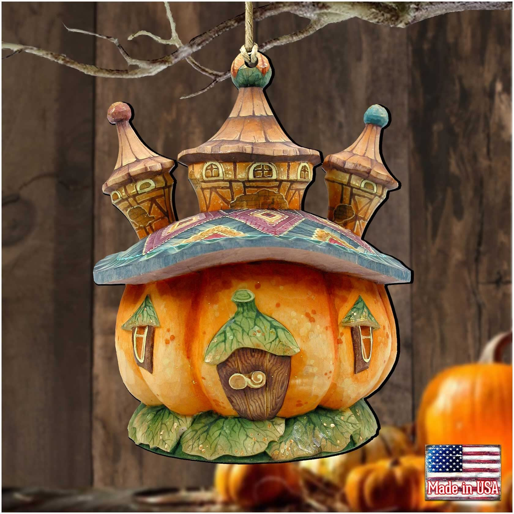 gDeBrekht 8158413 Halloween Pumpkin Dome Wooden Ornament Set of 2