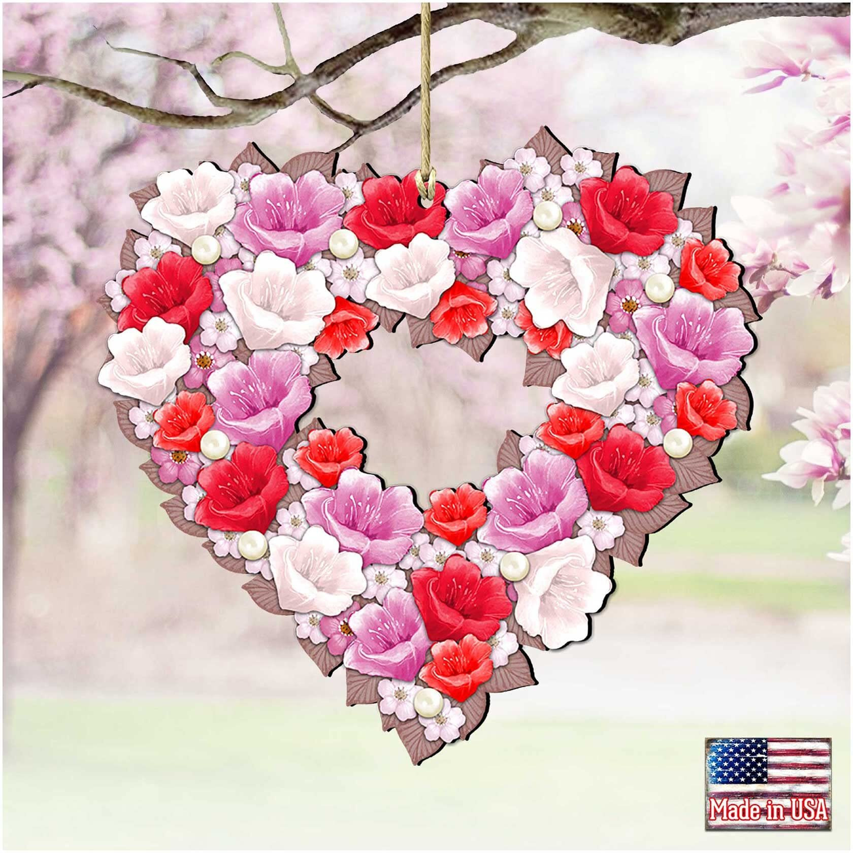 gDeBrekht 8185308 Valentine Hart Wreath Wooden Ornament Set of 2