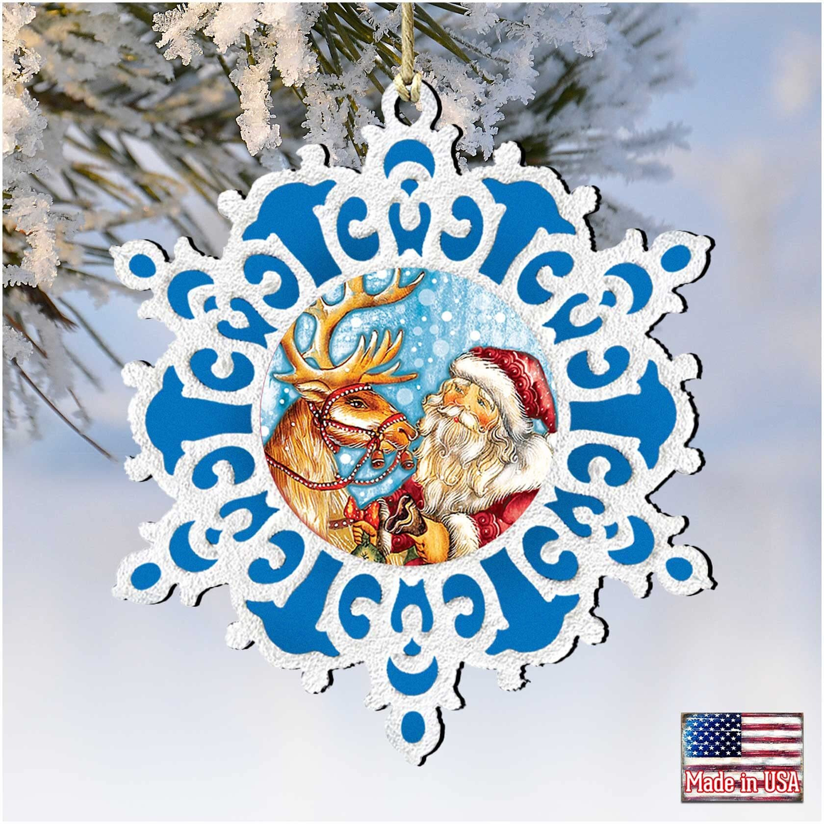gDeBrekht 8141151 Reindeer Ride Snowflake Wooden christmas Ornament Set of 2