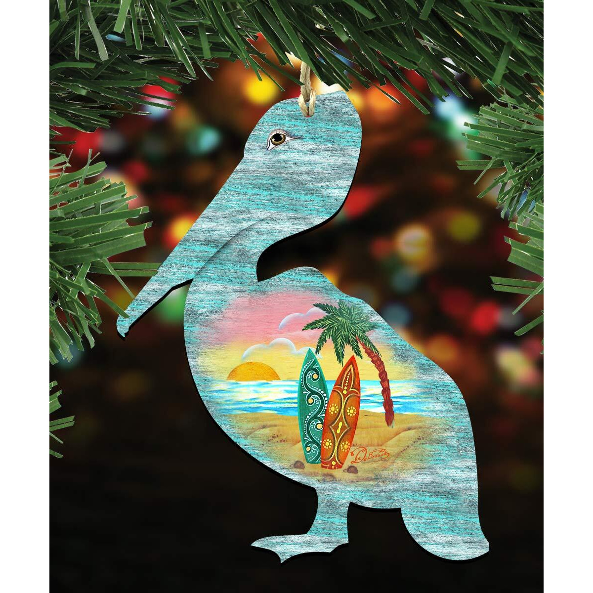 gDeBrekht 8198543 Pelican Scenic Wooden christmas Ornament Set of 2