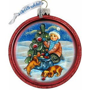 gDeBrekht 764-014 Trim a Tree Boy with Dogs c-Ball Ornament