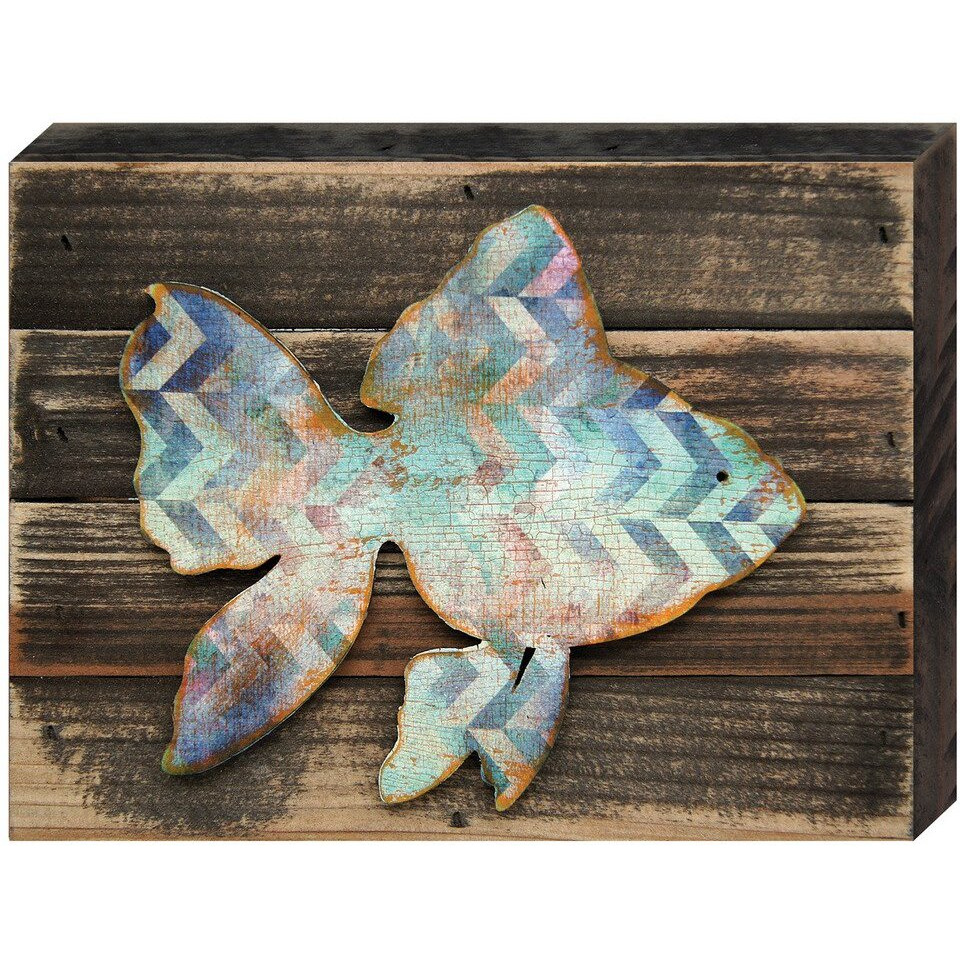 Designocracy 98534-12 Tropical coastal gold Fish Vintage Art on Board Wall Decor