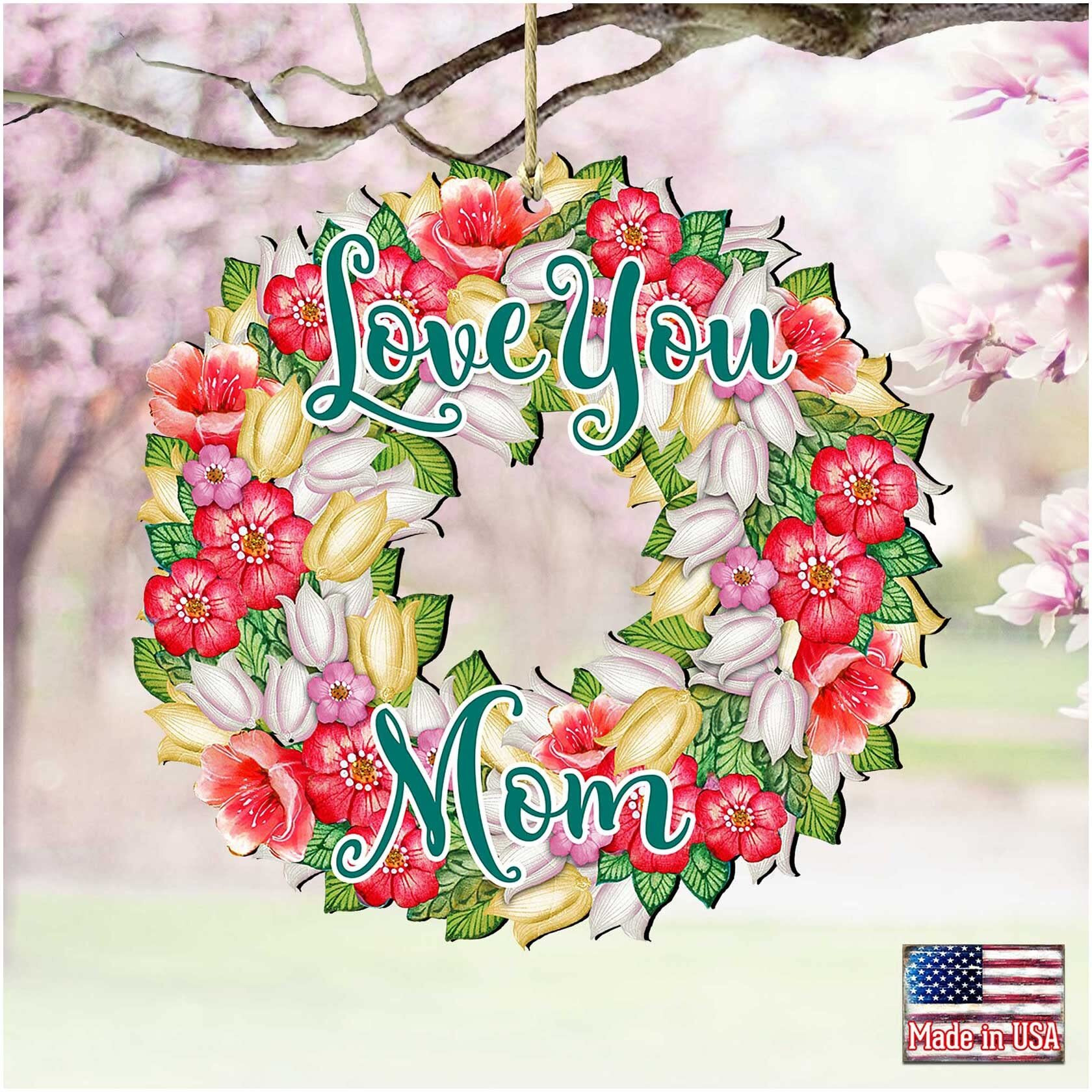 gDeBrekht 8185303 Love You Mama Flowers Wreath Wooden Ornament Set of 2