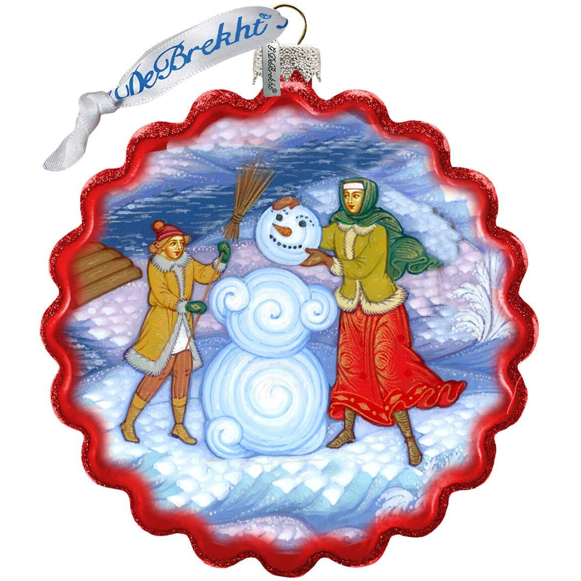 gDeBrekht 759-038 Palekh Building Snowman Wreath Ornament