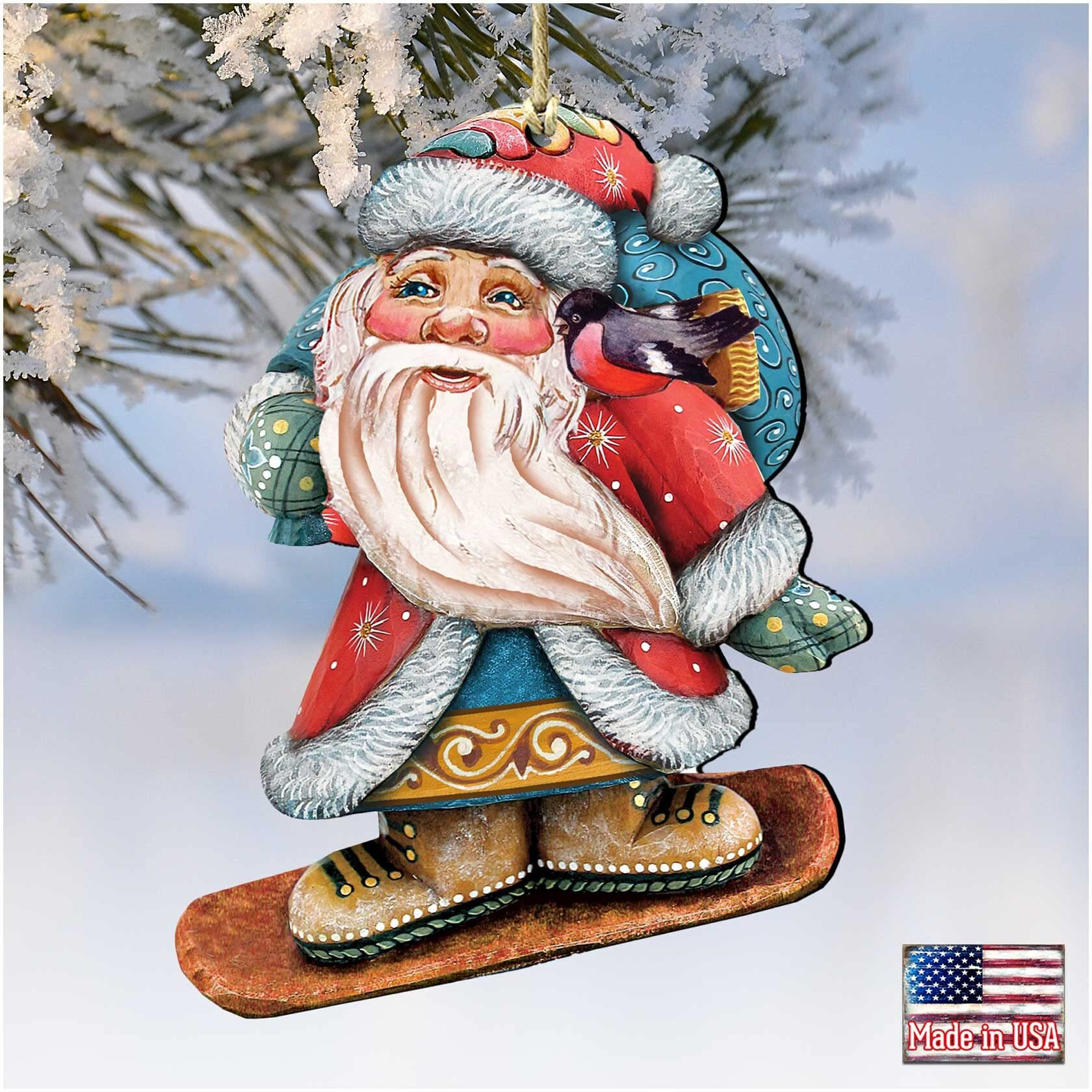 gDeBrekht 8119171 Downslope Santa Wooden christmas Ornament Set of 2