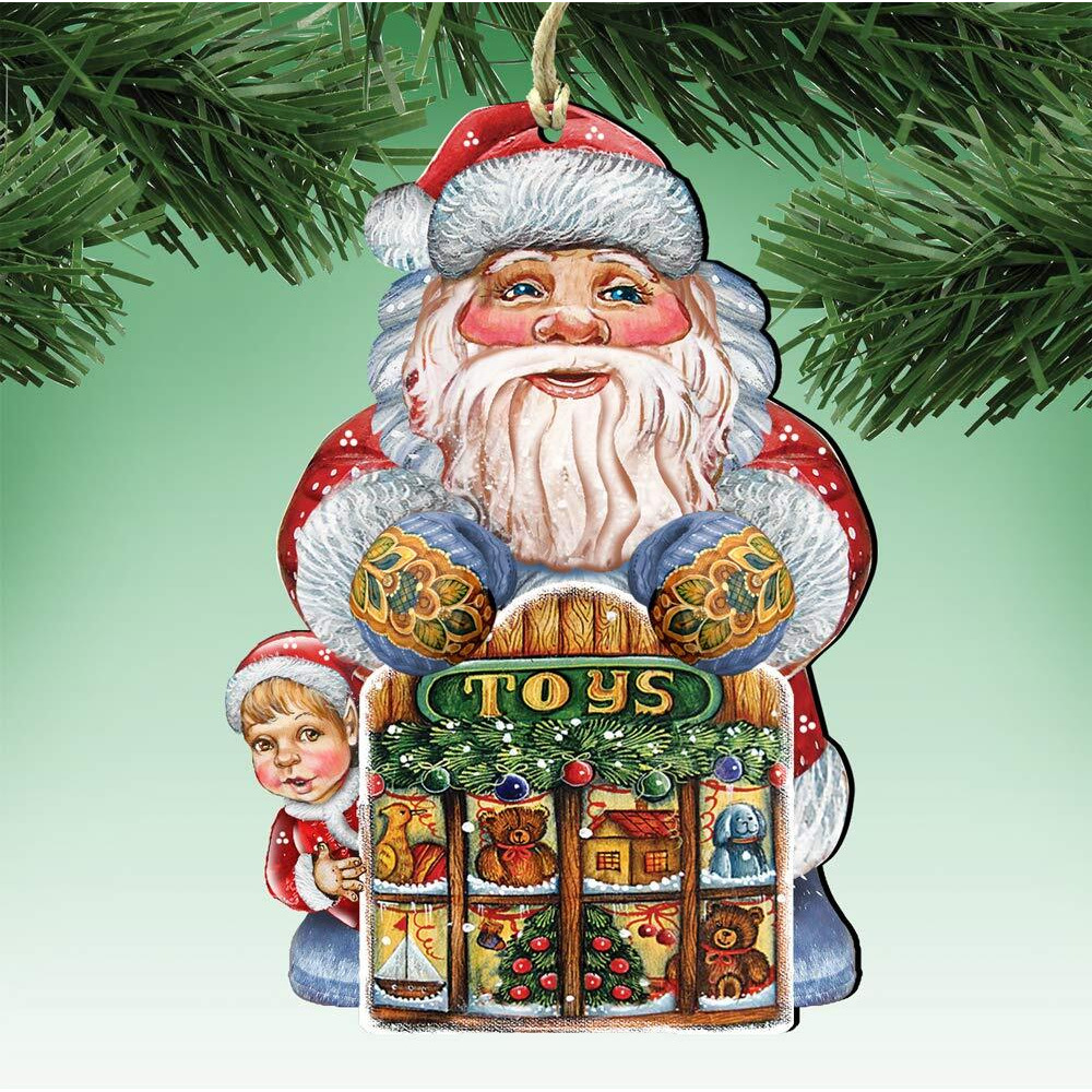 gDeBrekht 8119172 Toy Shop Santa Wooden christmas Ornament Set of 2