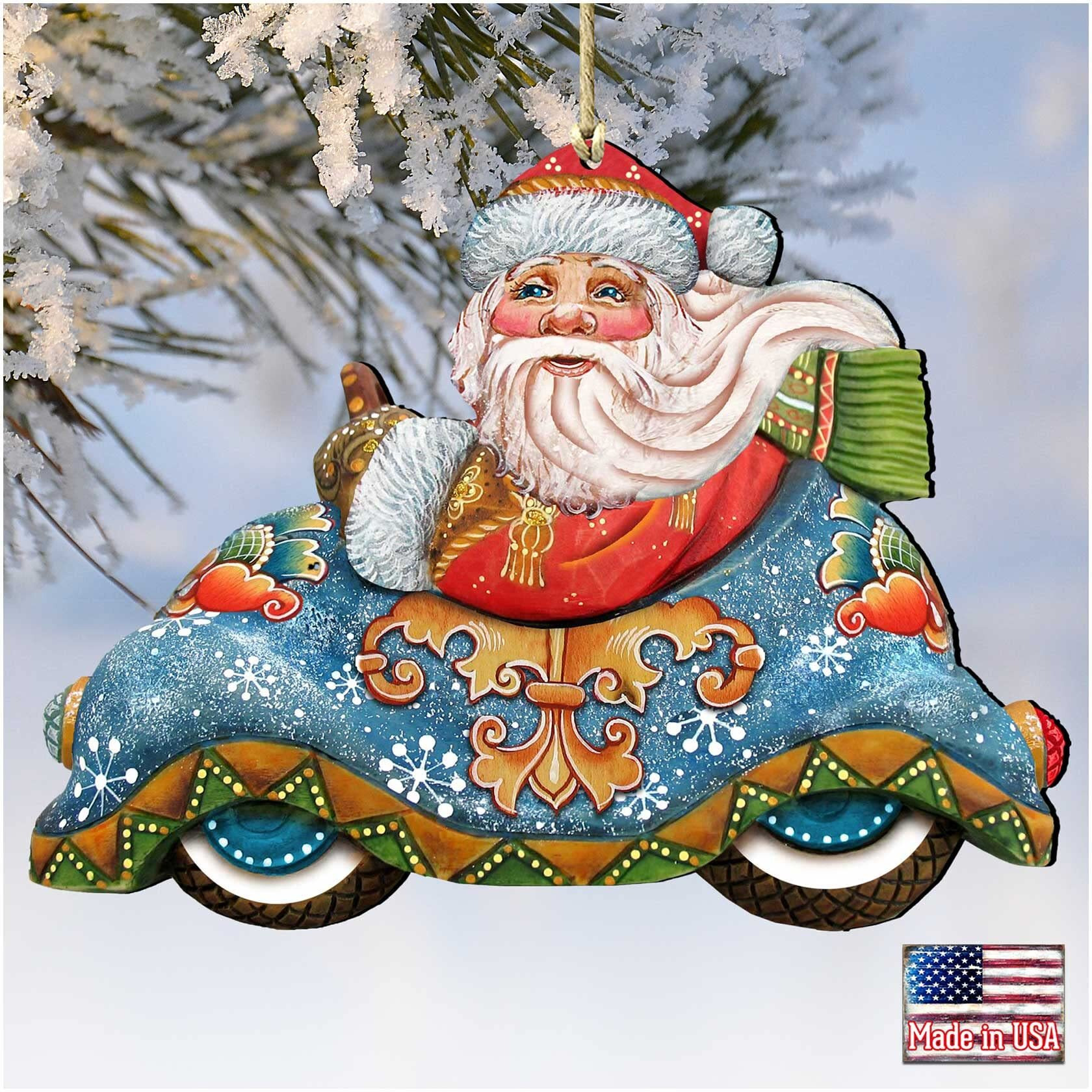 gDeBrekht 8112045 car Ride Santa Wooden christmas Ornament Set of 2