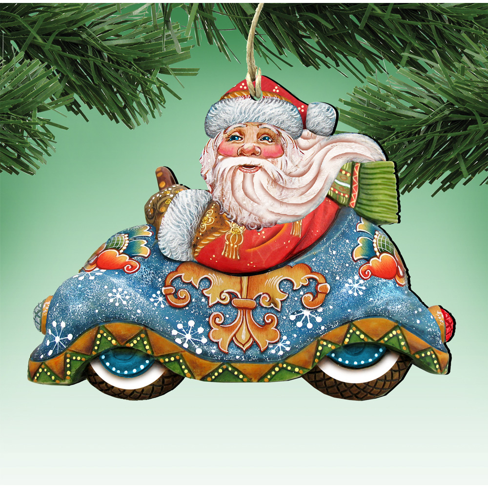gDeBrekht 8112045 car Ride Santa Wooden christmas Ornament Set of 2