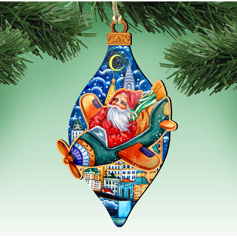 gDeBrekht 8112170 Air Plainer Santa Wooden christmas Ornament Set of 2