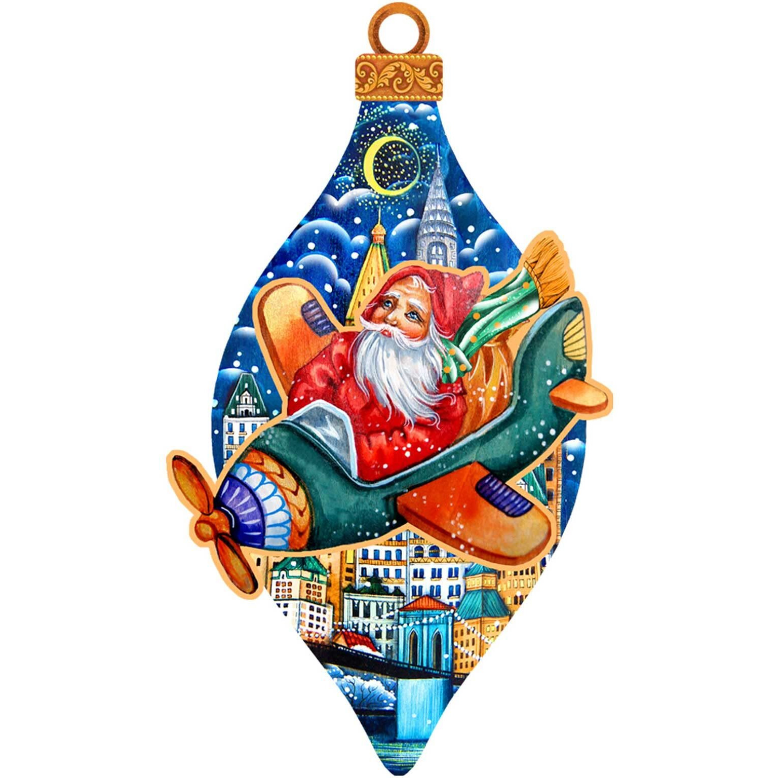 gDeBrekht 8112170 Air Plainer Santa Wooden christmas Ornament Set of 2