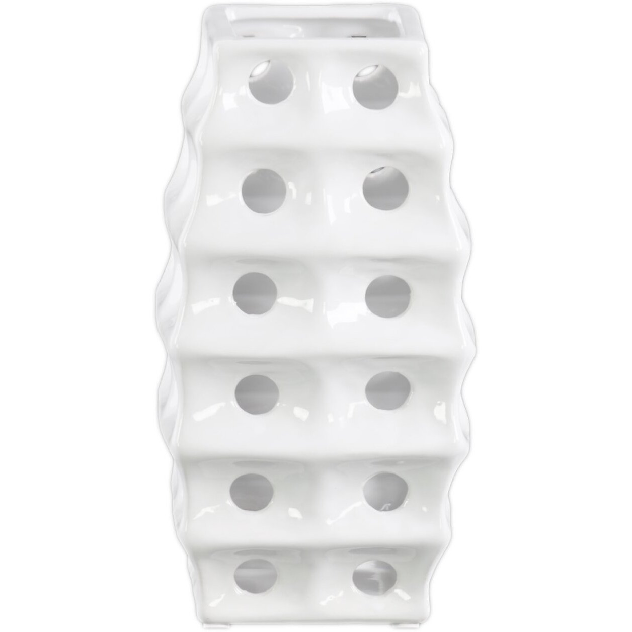 Urban Trends collection 50576 Large ceramic Square Irregular Vase with Round cutout & Layered Body Design&44 Polished chrome Finish - White