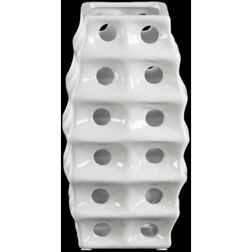 Urban Trends collection 50576 Large ceramic Square Irregular Vase with Round cutout & Layered Body Design&44 Polished chrome Finish - White