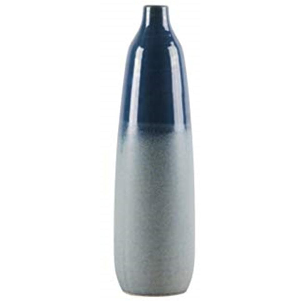 Urban Trends collection 46330 ceramic Round Bottle Vase with Blue gloss Top&44 Short Neck & Rough Design Body - coated Finish - Light Blue - Medium