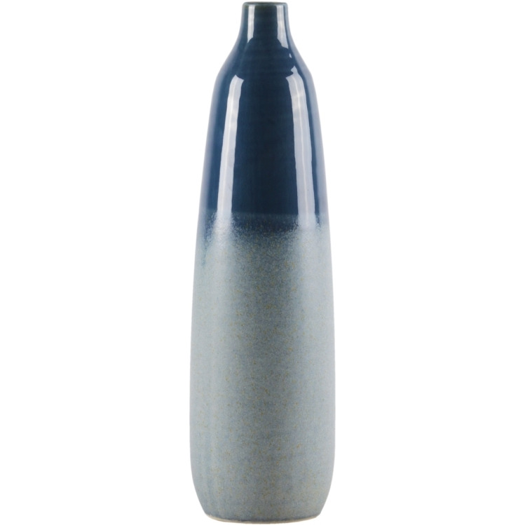 Urban Trends collection 46330 ceramic Round Bottle Vase with Blue gloss Top&44 Short Neck & Rough Design Body - coated Finish - Light Blue - Medium