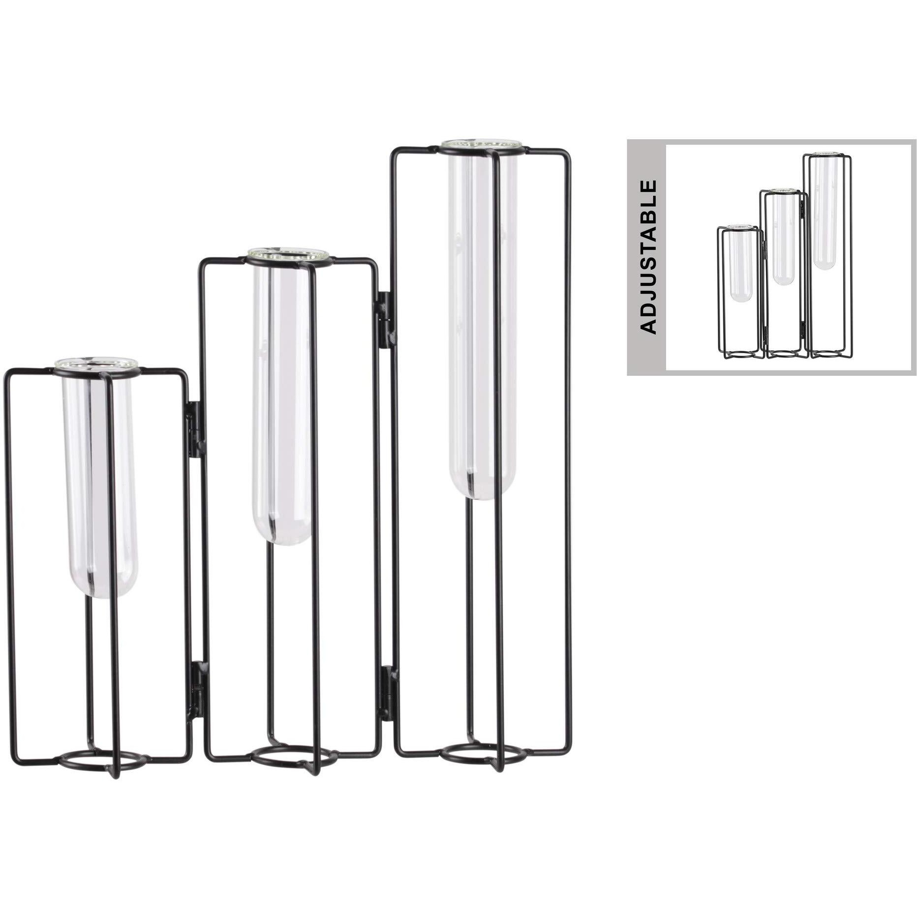 Urban Trends collection 59306 Metal clustered Bud Vase Holder with Uneven glass Tube Vases on Rotating Stand  coated Finish - Black