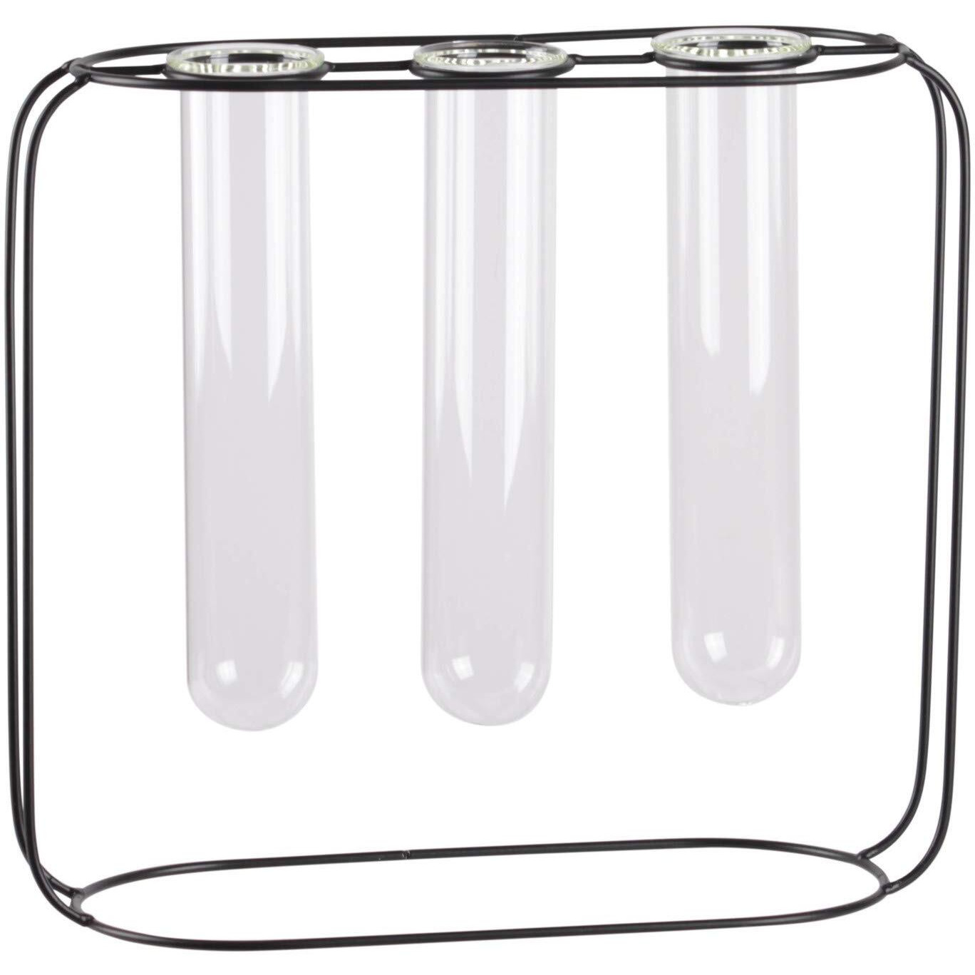 Urban Trends collection 59304 Metal clustered Hanging Bud Vase Holder with 3 Large glass Tube Vases on Round Stand  coated Finish - Black