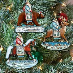 gDeBrekht 8100016S3 Riding Santa Wooden Ornaments - Set of 3