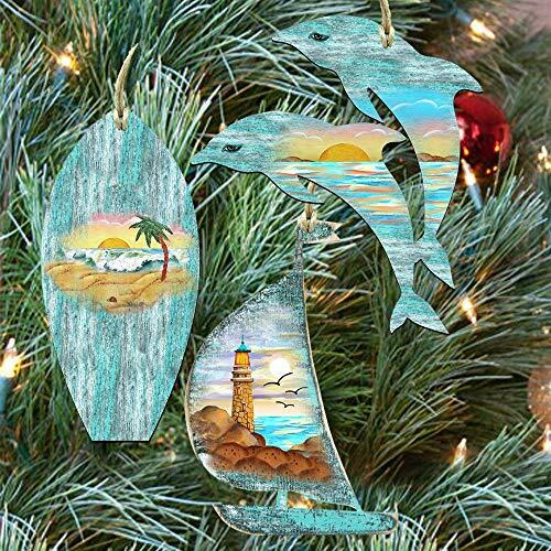 gDeBrekht 8100048S3 Sailboat&44 Dolphins & Surfboard coastal Ornament Set