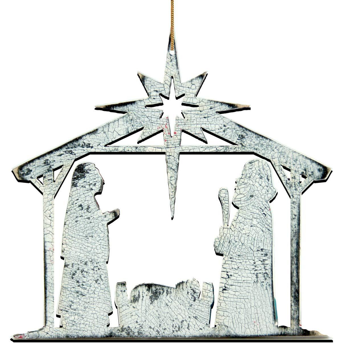 gDeBrekht 8198851 Rustic Rising Star Nativity Wooden Ornament Set of 2