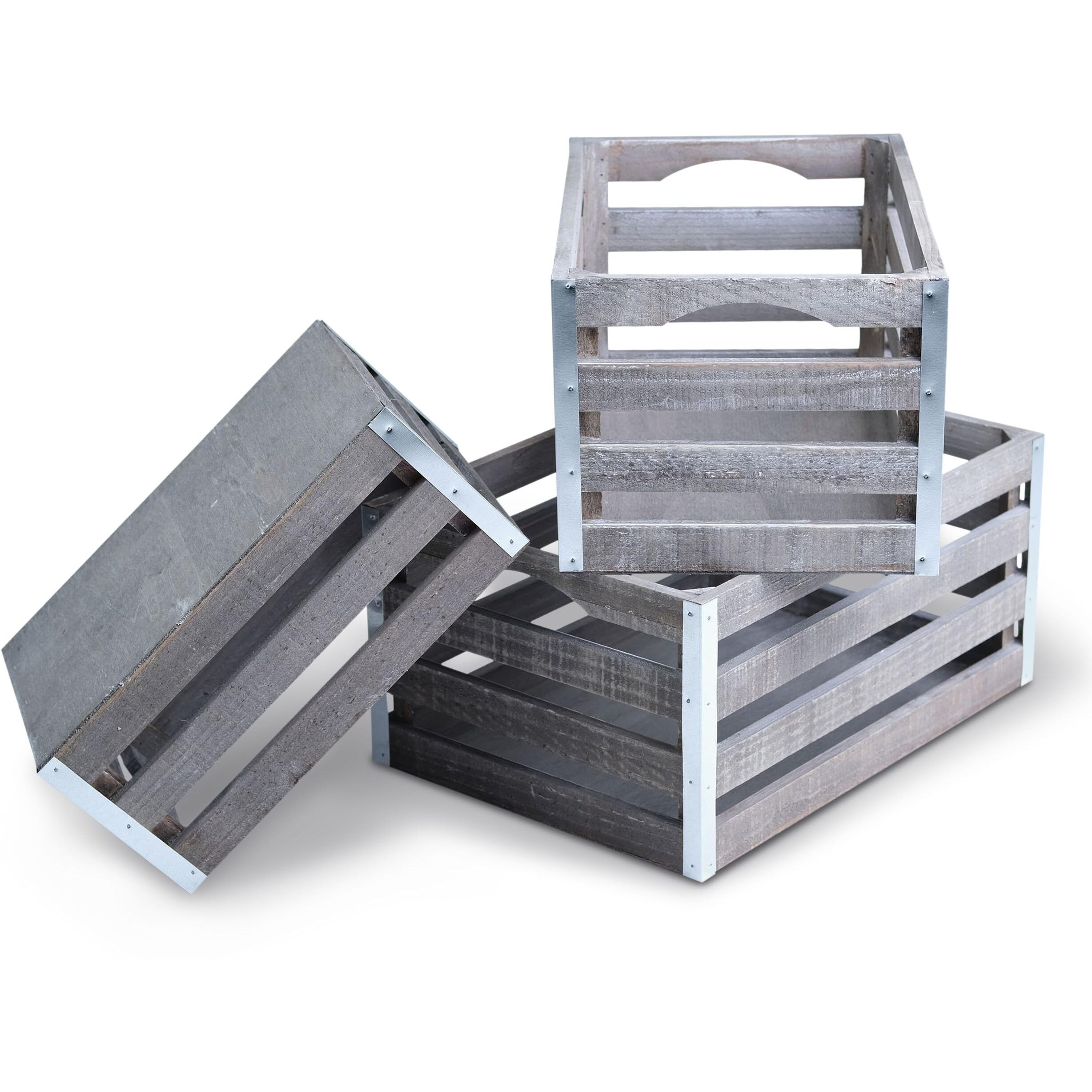 Wald Imports 8113-S3 gray-wash Wood crates  Set of 3 - Medium