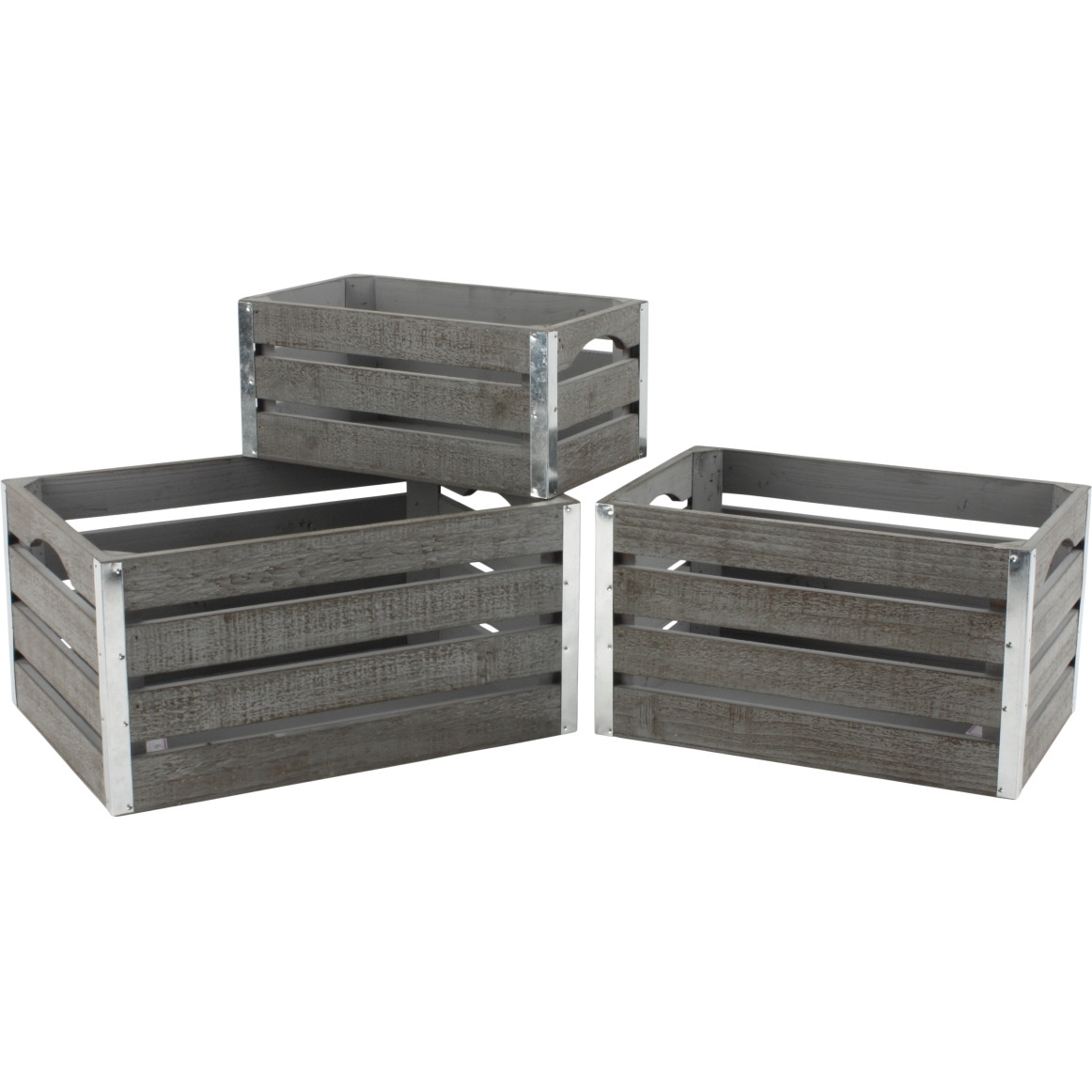 Wald Imports 8113-S3 gray-wash Wood crates  Set of 3 - Medium
