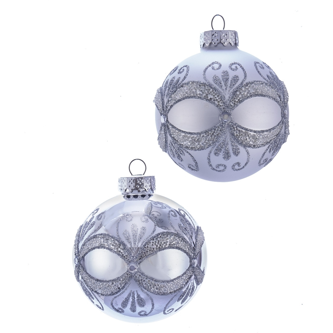 Kurt S Adler gg0869 80 mm Silver with glitter & Sequins glass Ball Ornaments&44 6 Piece
