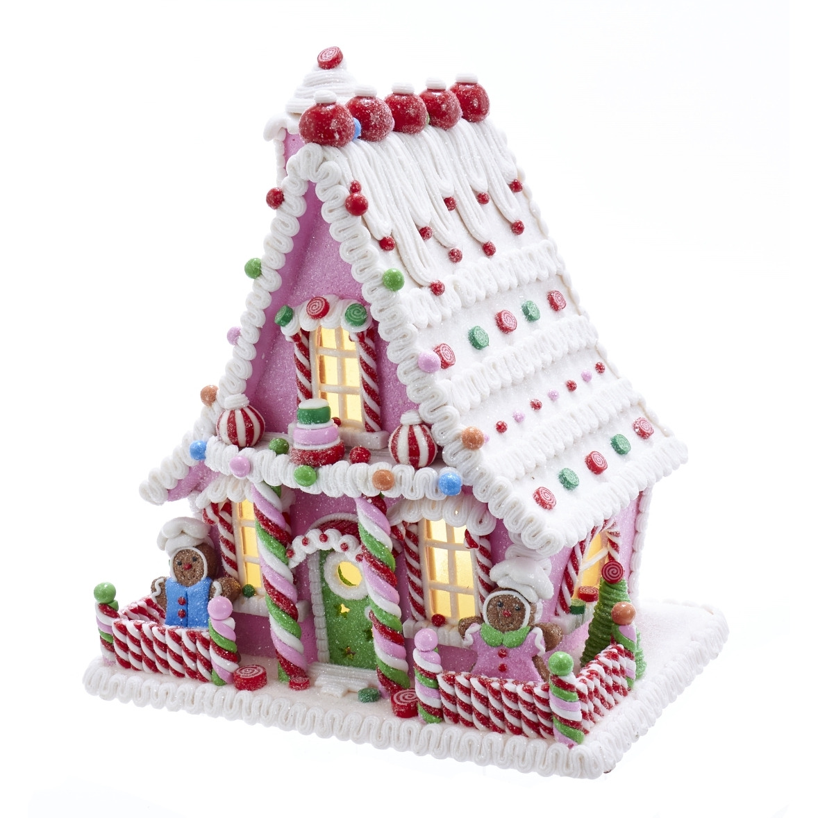 Kurt S Adler gBJ0003 10 in Pink Battery-Operated candy LED gingerbread House Table